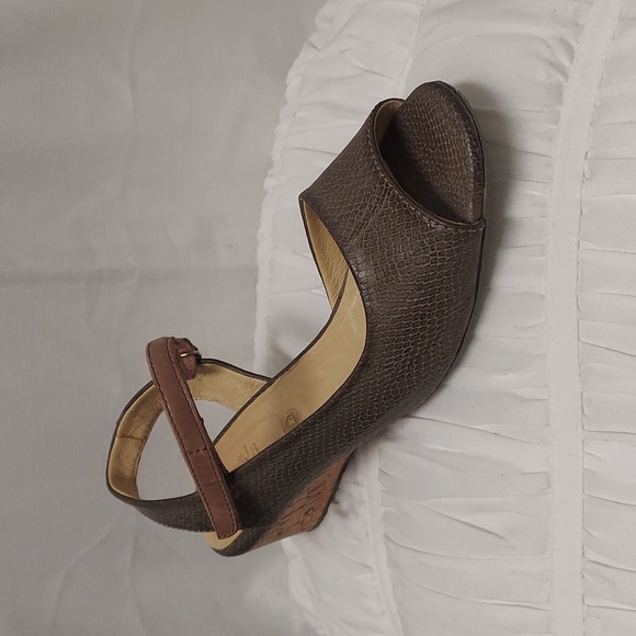 BUSSOLA Cork Wedge Sandals Leather Snakeskin Embossed - Picture 4 of 10